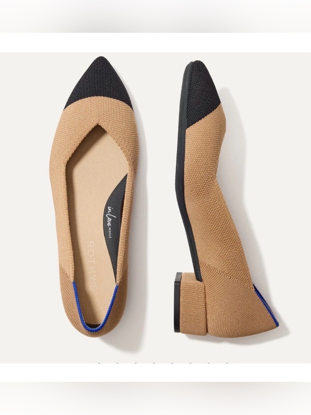 Rothy’s The High Point Wren Captoe Flats 8.5 Camel & Black NIB $190 Retail